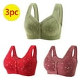 thumbnail image 1 of Bigersell Front Closure Bras for Women 3 Pack Front Snap Closure Wireless Bras Older Women Push-up Padded Bras No Underwire Comfort Soft V-Neck Wire-Free Everyday Bras Army Green 4XL, 1 of 7