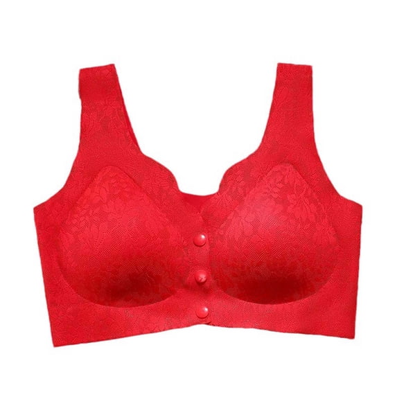 Bigersell Front Closure Bras for Women Lace Trim V-Neck Snap Front Bra Wide Strap Push up Padded Bra No Underwire Wireless Sports Bras Bralette Everyday Bras C-22-Red XL