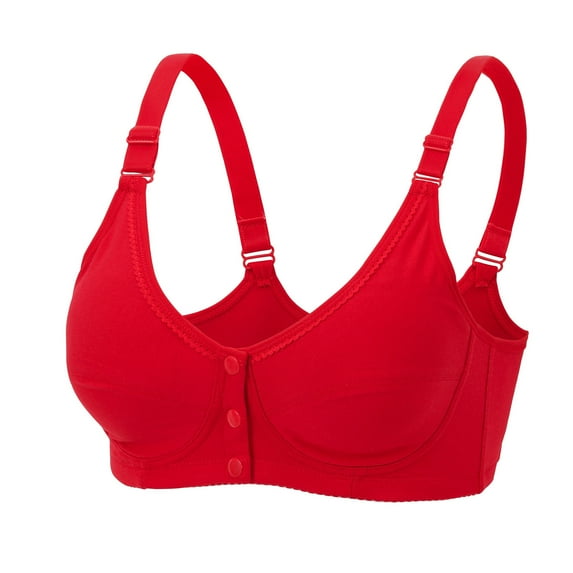 Bigersell Front Closure Bras for Women Plus Size Push up Bras No Underwire Comfortable Soft V-Neck Front Snap Bras Padded Bralette Everyday Wireless Sports Bras C-6-Red XXL