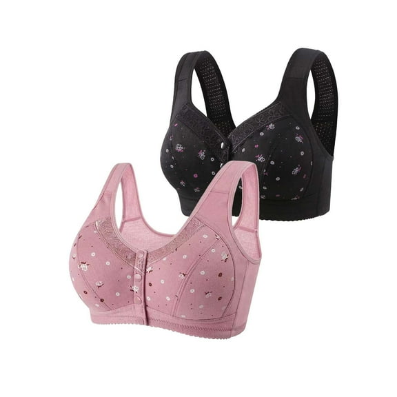 Bigersell Front Closure Button Bra 2pcs Training Bra Style R-86 Breathable Pullover Bras Pack R-86-pinky
