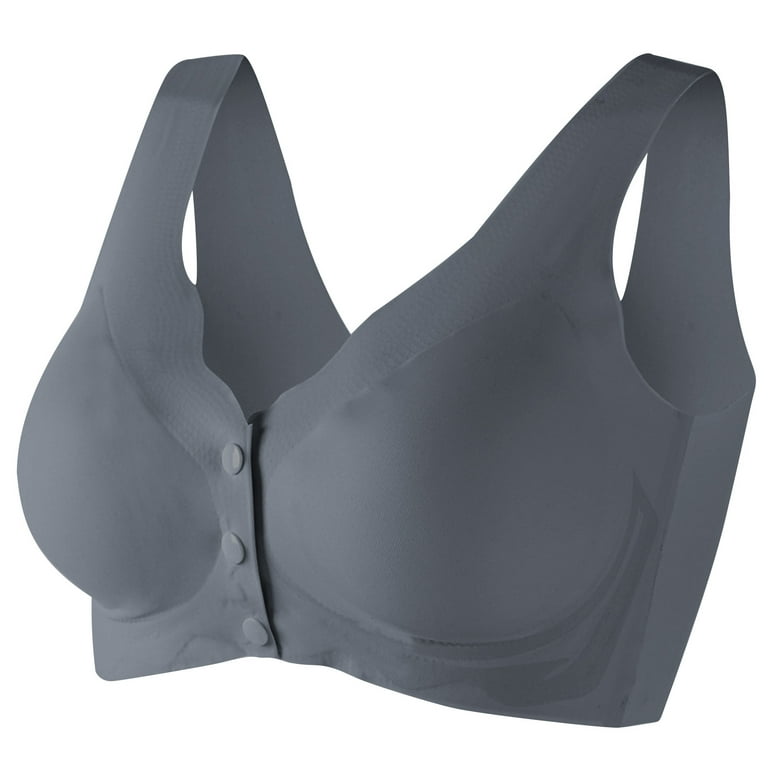 Bigersell Front Button Closure Bras for Women Snap Bra Wide Strap V-Neck  Padded Push-Up Bras Full Coverage Bras no Underwire Everyday Bras Wire-Free
