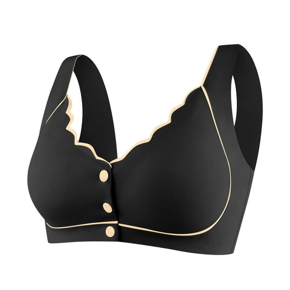 Bigersell Front Closure Sports Bras for Women No Underwire Snap Bra Closure Seamless T-Shirt Bra Back-Smoothing Push-Up Padded Bras Wireless Sports Bras Comfort Wide Strap Bralettes Bra Black L