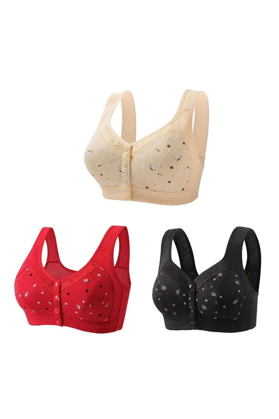 Front Open Bras for Women 3pcs Training Bra Style R-54 Breathable Pullover Bras Pack R-54-khaki