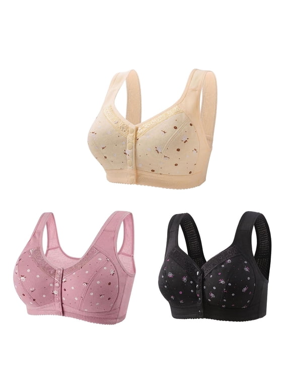 Front Snap Bra 3pcs Full Coverage Bra Style R-50 Breathable Padded Bras Pack R-50-khaki