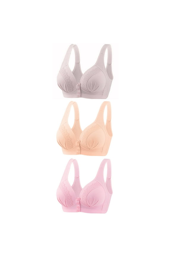Front Snap Bra Women Clearance Wireless Bras Front Closure Bras No Underwire Comfort Wide Strap V-Neck Bralettes Push up Padded Bra Button Front Close Bras Sports Bras Pink XXL