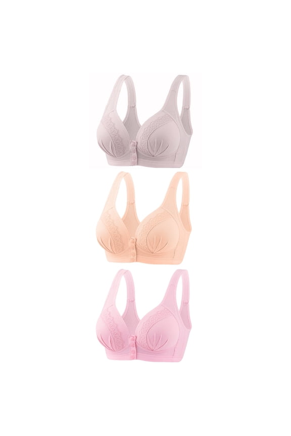 Front Snap Bra Women Clearance Wireless Bras Front Closure Bras No Underwire Comfort Wide Strap V-Neck Bralettes Push up Padded Bra Button Front Close Bras Sports Bras Pink XXL