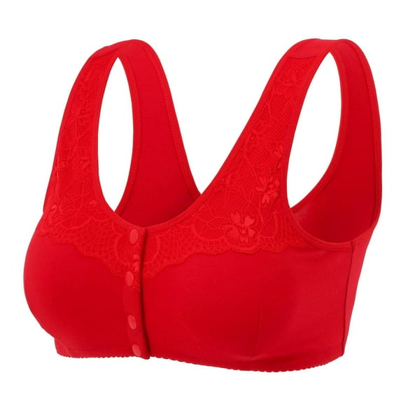 Bigersell Front Snap Bras for Older Women Plus Size Tank Tops Bra Backless V-Neck Lace Bras No Underwire Front Closure Wireless Bra Comfort Soft Padded Bralette Everyday Bras C-24-Red 90