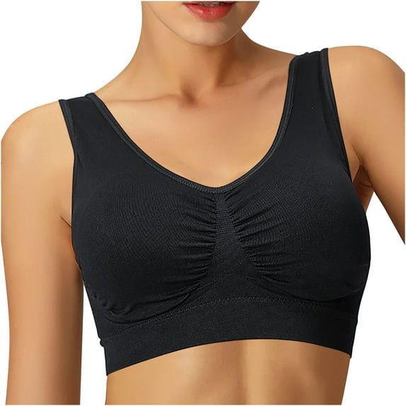 Bigersell Full-Coverage Bra Deals No Wire Bras for Women Molded Bra Style R535 V-Neck Seamless Bras Pull-On Bra Closure Women Size Crop Tops with Built in Bra Black S