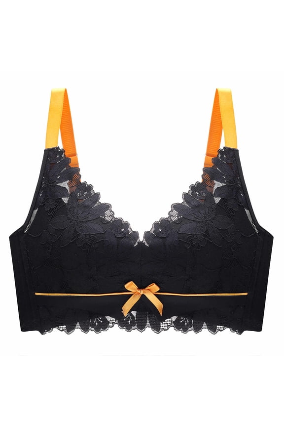 Full Coverage Bra Ladies Comfortable Breathable No Underwire Lace Push-Up Adjustment Lift Bra Woman Underwear Regular Size Cupless Bra, Style 6542, Black 32B