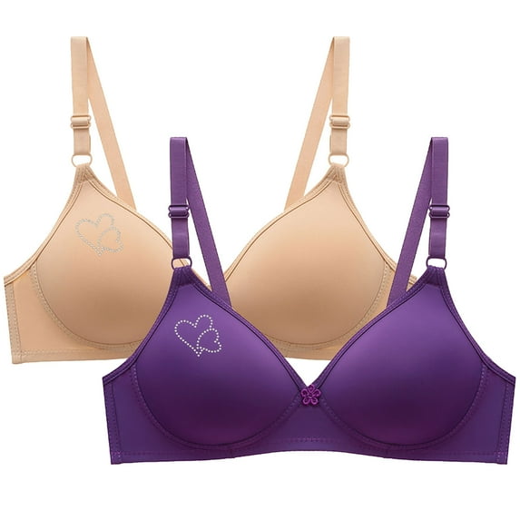 Bigersell Full-Coverage Bra On Sale 2pcs Women's Bra Soild Wire Underwear Bra Everyday Small Cup Underwear Full-Coverage Bra Style F-776 Purples M