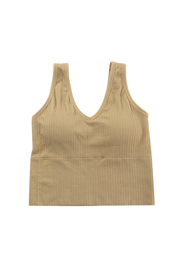 Full Coverage Bra Women Bra Without Underwire Push-Ups Long V-neck Underwear Big & Tall Size Wireless Comfortable Bra, Style 781, Khaki