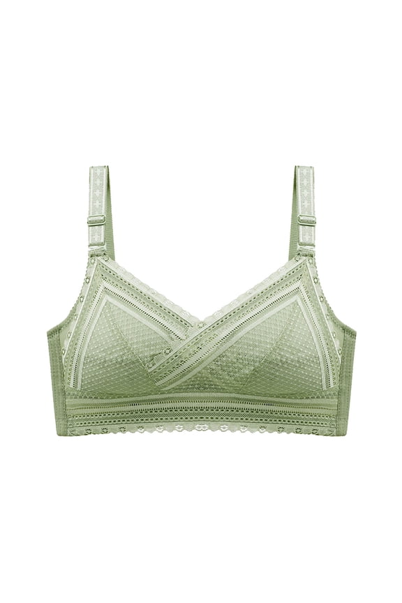 Full Coverage Bra Women Lace Bra No Underwire Push Up Underwear Vest-Style Sleep Bra Regular Size Cupless Bra, Style 3572, Green 34C