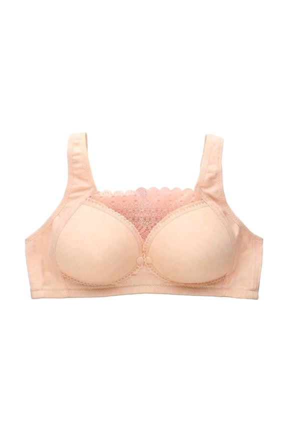 Full Coverage Bra Women Non Underwire Lace Splicing Front Buckle Nursing Underwear Vest Style Underwear Big & Tall Size Wireless Comfortable Bra, Style 3751, Beige 34B