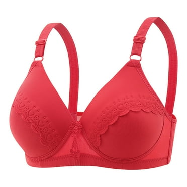 Bigersell Full-Coverage Bra - Women Push up Bras No Underwire Comfortable V-Neck Lace Bra Hook and Eye Bra Closure Wireless Bras Womens Sports Bras Padded Bralettes Red XL
