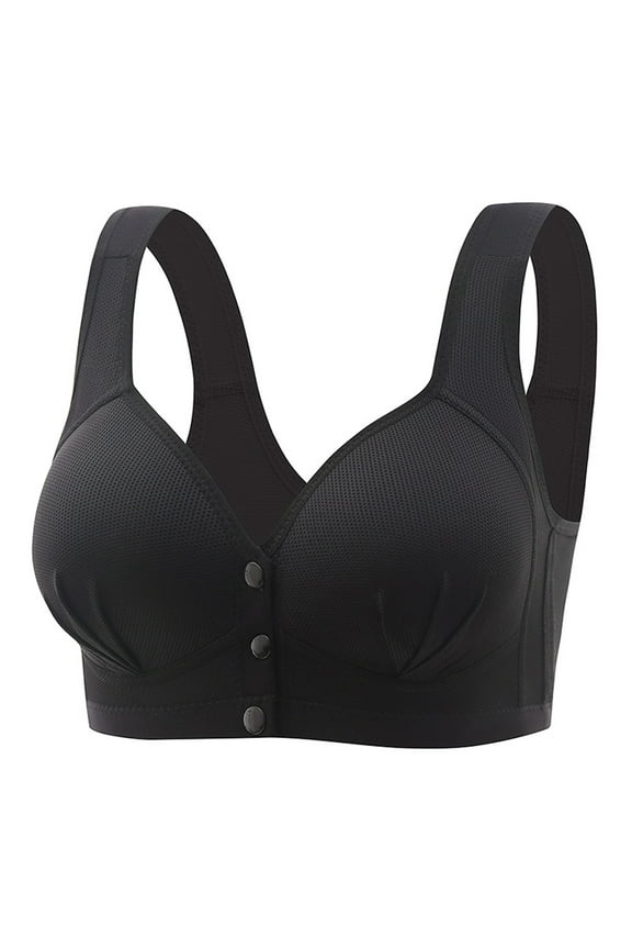 Full-Coverage Bras Clearance - Front Closure Bras for Women Wireless Bra No Underwire Padded Push up Bras Full Figure Bra Wide Strap Front Close Snap Bras Sports Bra Bralettes Black M
