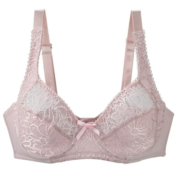 Bigersell Full-Coverage Bras for Women Plus Size Lace V-Neck Wireless Bra Ladies Bras No Underwire Push up Padded Bra Comfort Soft Bra for Everyday Wear Full Figure Bra G-6-Pink 80D