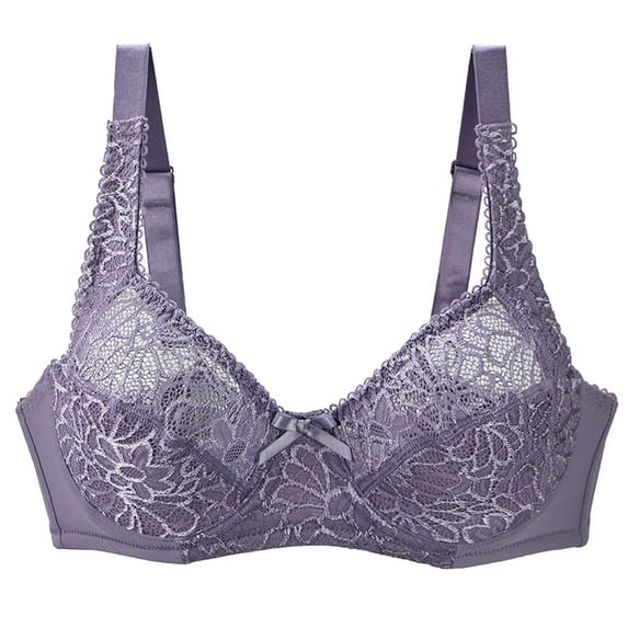 Bigersell Full-Coverage Bras for Women Plus Size Lace V-Neck Wireless Bra Ladies Bras No Underwire Push up Padded Bra Comfort Soft Bra for Everyday Wear Full Figure Bra G-6-Purple 90E