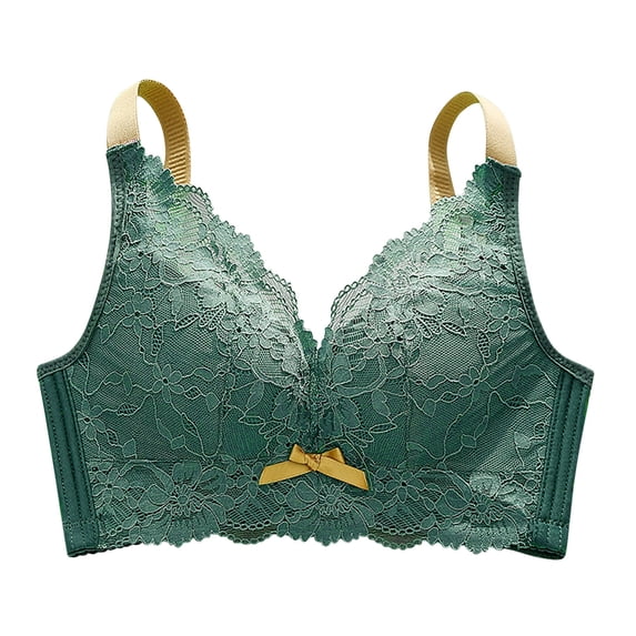 Bigersell Full-Coverage Wire-Free Bra Women Push up Lace Bras No Underwire Solid Polyester Hook and Eye Bra Closure Wireless Everyday Bras Women’s Sports Bras Padded Bralette B-16-Green XL