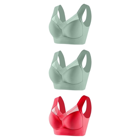 Bigersell Full-Coverage Wirefree Bra Clearance Women's Underwire Underwear Thin Lace Solid Color Push-Up Adjustment Bra pullover Bra Style F-606 Red 4XL