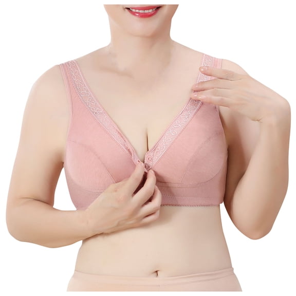 Bigersell Full-Coverage Wirefree Bra Women Adjustment Sports Front Closure Elastic Breathable Lace Trim Bra Regular Size Female Classic T-Shirt Bra, Style 770, 44B