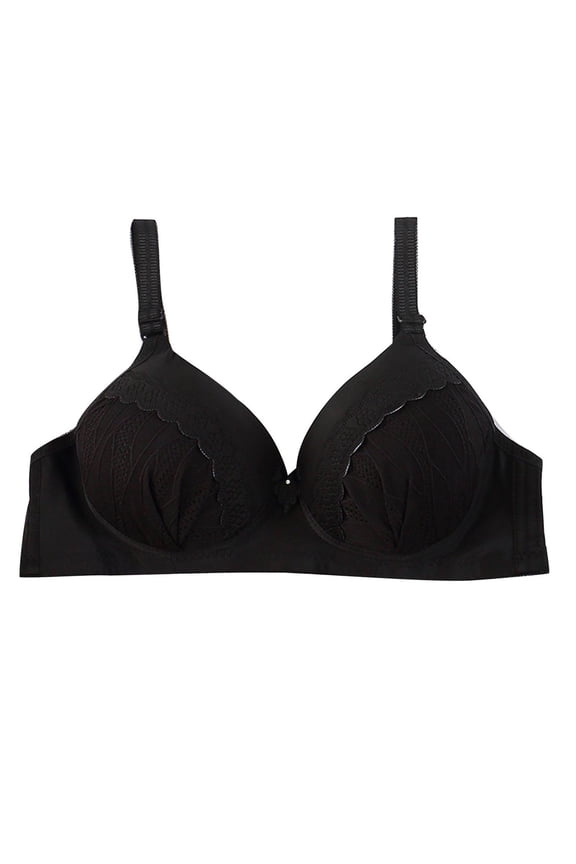 Full-Coverage Wirefree Bra Women Solid Color Comfortable Hollow Out Bra Underwear No Underwire Short Size Female Classic T-Shirt Bra, Style 8195, Black 40B