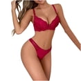 thumbnail image 1 of Bigersell Full-Coverage Wireless Bra in Clearance Women's Lace Bra Thong Set with Solid Color and Perspective Gathering Bra Underwear Daily Bra Sport Bra Style F-643 Red L, 1 of 1