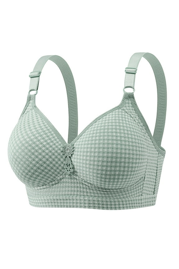 Full-Coverage Wireless Bra Upgrade Woman's Fashion Comfortable Breastplate Lace Breathable Bra Underwear No Underwire Sports Bra Style F-151 Green-1 XL