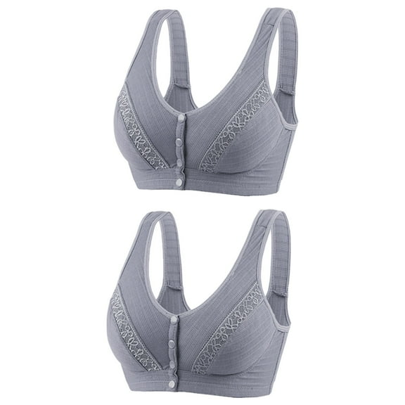 Bigersell Full-Figure Bra 2pc Front Snap Closure V-Neck Wire-Free Bra Support Women Lace Push-Up Bra T-Shirt Bra Style R-127 Basic Bra Strap Nylon Lightly Lined Bra Everyday Bras Underwear Gray XL