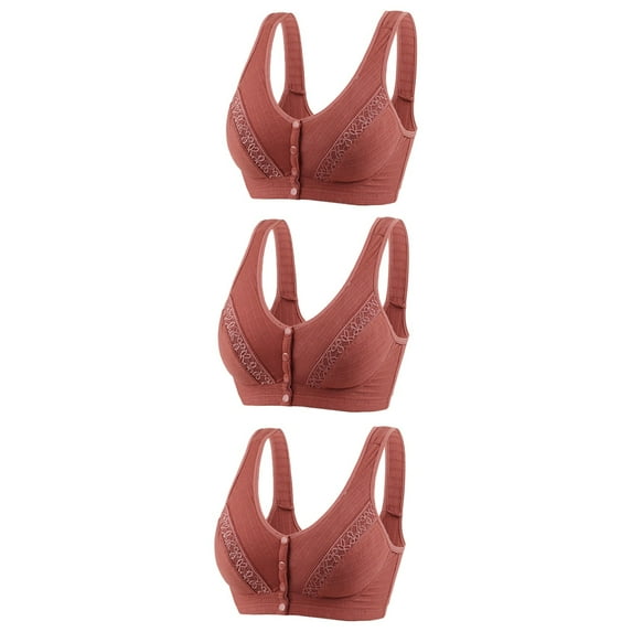 Bigersell Full Figure Bra 3pc Front Snap Closure V-Neck Wire-Free Bra Support Women Racerback Sports Bras Wire-Free Bra Style R-126 Basic Bra Strap Nylon Padded Bra Everyday Bras Underwear Brown XL