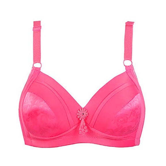 Bigersell Full Figure Bra Women Push up Padded Bras No Underwire Ladies Wireless Full-Coverage Bras Ladies V-Neck Lace Wire-Free Bras Hook and Eye Bra Closure Sports Bras D-1-Hot Pink 44