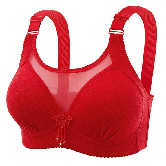 Bigersell Full Figure Bras for Women Plus Size Sale Sports Bras for Girls Balconette Bra Style B2403 V-Neck Lightly Lined Bras Hook and Eye Bra Closure Regular Size Tshirt Bras No Underwire Red M