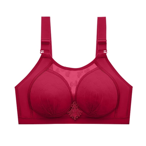 Bigersell Full Figure Bras for Women, Wireless Push up Bra, Ladies Heart Pattern Lace Mesh Breathable Padded Bras No Underwire Wine 46/105C