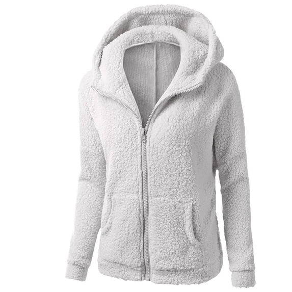 Bigersell Full-Zip Hoodie Fleece Hoodies Jackets Solid Color Drawstring Winter Long Sleeve Zip up Hoodies Tunic Sweatshirt Hooded Sweater Warm Coats Gray-6 M