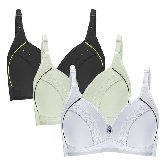 Bigersell Girls Bra New Woman's Embroidered Seamless Comfortable Breathable Bra Underwear No Underwire Three Piece Set Plus Size Bra Style F-1163 Multicolor 38