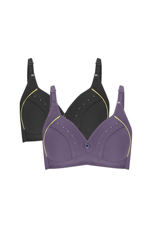 Girls Bra Trendy Woman's Embroidered Seamless Comfortable Breathable Bra Underwear No Underwire Two Piece Set Wireless Bra Style F-1061 Multicolor 36