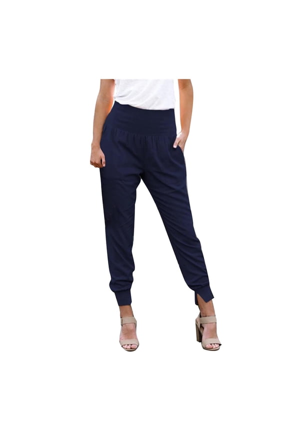 Girls Flare Pants Full Length Pants Women Fashion Casual High Waist Trousers Slit Pocket Solid Color Length Pants Loose Fit Pants for Ladies