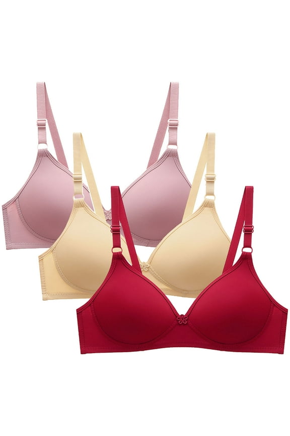 Girls Sports Bra On Sale 3pcs Women's Bra Soild Wire Underwear Bra Everyday Small Cup Underwear Seamless Bra Style F-36 Multicolor L