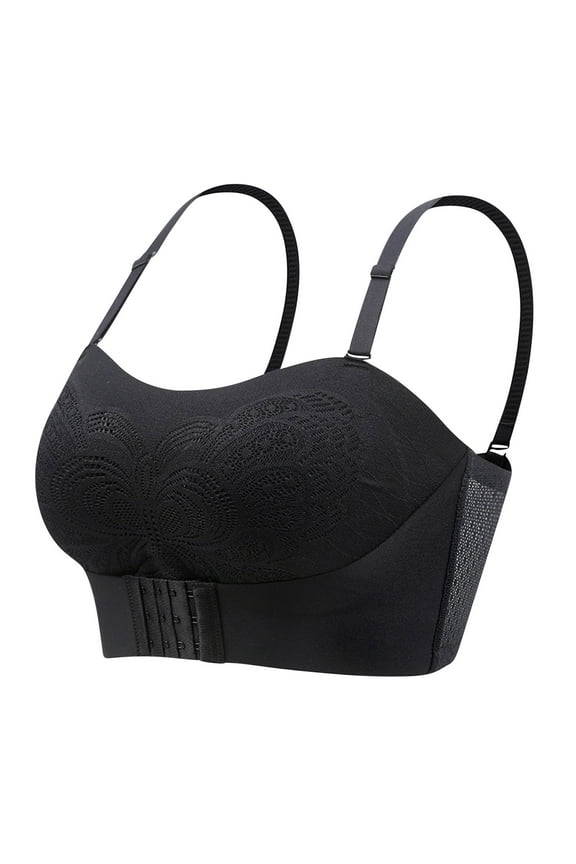 Girls Sports Bra Trendy Women Strapless Underwire Front Buckle Seamless Bandeau Bra Detachable Shoulder Strap Tube Tops Plus Size Sports Bra Underwear Nursing Bra Style F-132 Black M