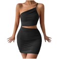 thumbnail image 1 of Bigersell Going out Dresses for Women Solid Color Fashion Design Bodycon Drawstring One-shoulder Short Dress Big & Tall Sun Dress Style 20450, Female Below The Knee Dresses Black XL, 1 of 4