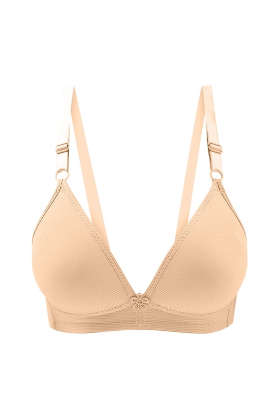 Halter Bra Women Three-Breasted Comfortable Lace Push-Up Together Daily Bra Underwear No Underwire Big & Tall Size Female Padded Sports Bra, Style 10567, Beige 36B