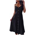 thumbnail image 1 of Bigersell Halter Dresses for Women Fashion Casual Sleeveless Round Neck Solid Color Buttons Mid-Calf Dress Big & Tall Sun Dress Style 27380, Female Full-Length Dresses Black S, 1 of 6