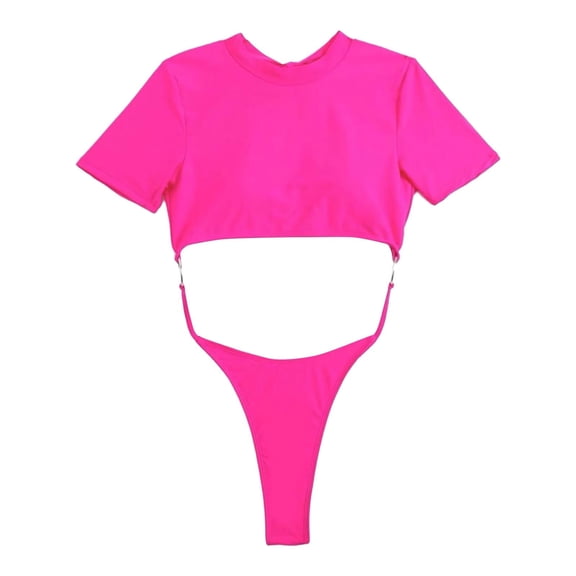 Bigersell High Cut One-Piece Swimsuit Women Cut Out Crop Tops Bathing Suits Trendy Tie Back Cheeky 1 Piece Swimsuit Beach Vacation Swimwear Pinky S