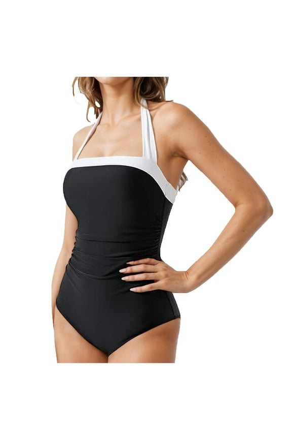 High Cut One-Piece Swimsuit Women Soft Cup Padded Bathing Suit Backless 1 Piece Swimsuit Summer Beach Vacations Monokini Swimwear Black M