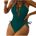 thumbnail image 1 of Bigersell High Cut One-Piece Swimsuits Women Lace up V-Neck Bathing Suits Backless Soft Padded Bras Cut Out Monokini Swimwear for Summer Beach Vacations Green S, 1 of 3