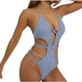 thumbnail image 1 of Bigersell High Cut One-Piece Swimsuits for Women Cut Out V-Neck Bathing Suit Back Lace up Monokini Swimwear Blue L, 1 of 3