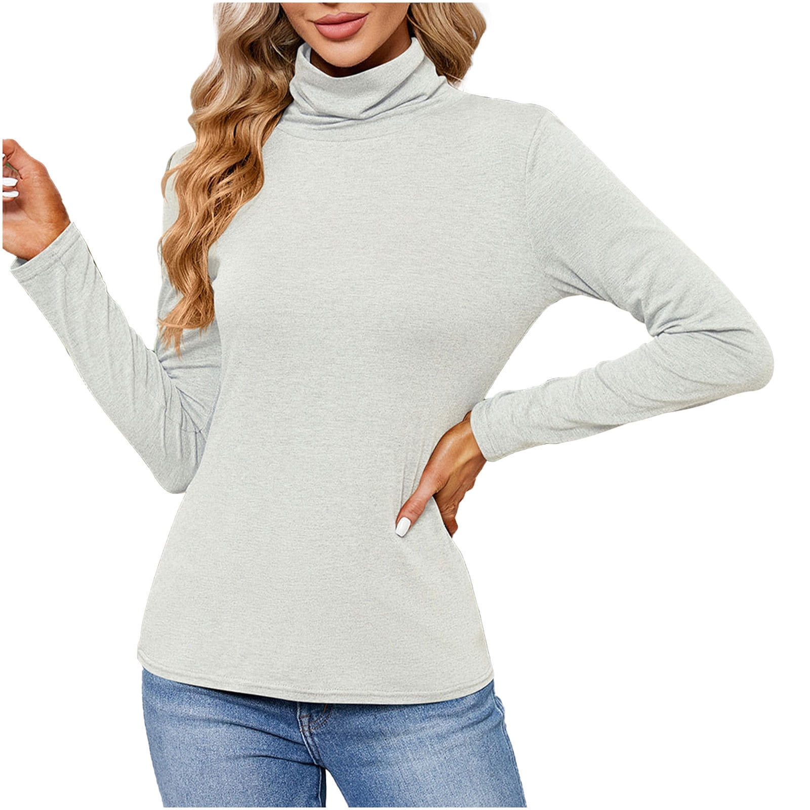 Bigersell High Neck Long Sleeve Shirts for Women Turtleneck Pullover ...