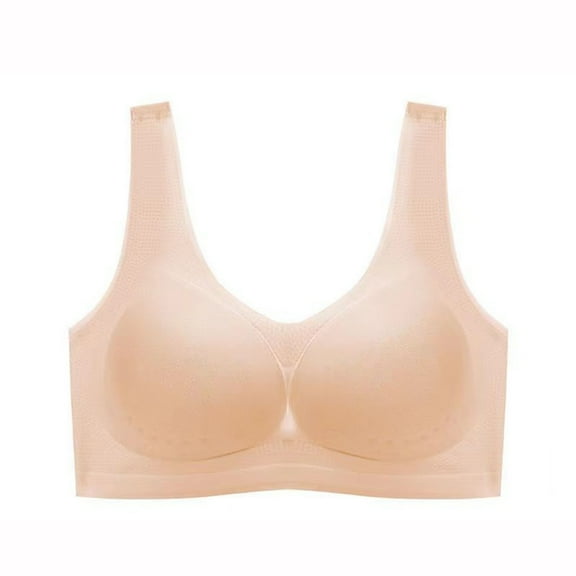 Bigersell High Support Sports Bras for Women V-Neck Wire-Free Bra Support Women Push-Up T-Shirt Bra No Underwire Bra Style R-112 Basic Bra Strap Nylon Balconette Bra Everyday Bras Underwear Beige XXL