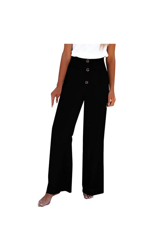 High Waist Flare Pants for Women Full Length Women Casual Solid Pants Comfortable Elastic High Waist Wide Leg Casual Loose Beach Pants Ladies Ribcage Straight Ankle Overall Jeans