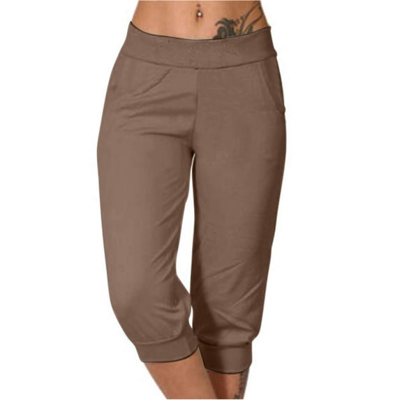 Bigersell High Waisted Capris for Women Women's Yoga Pants Gradient Loose Soft Drawstring Workout Pants Outdoor Sports Casual Pants with Pockets Brown l