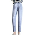 thumbnail image 1 of Bigersell High Waisted Jeans for Women Trendy Slim Straight Leg Denim Pants with Pockets Button Closure Cropped Jeans Taper Pants Trousers Light BlueM, 1 of 6
